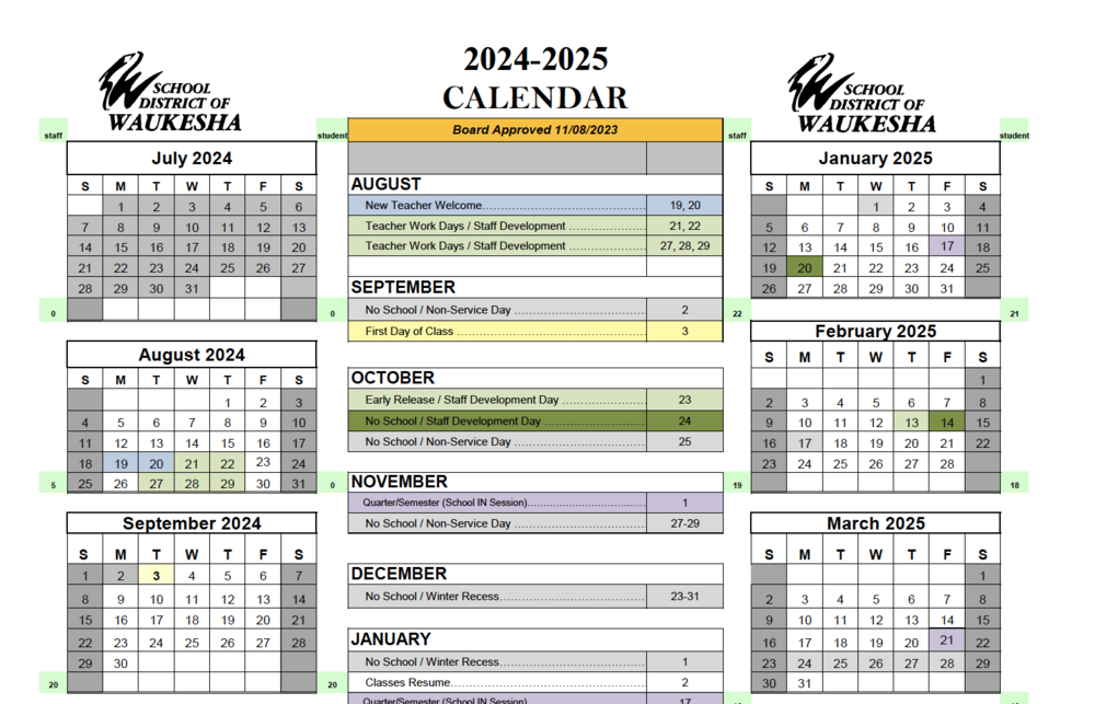 2024 2025 School Year Calendar School District Of Waukesha