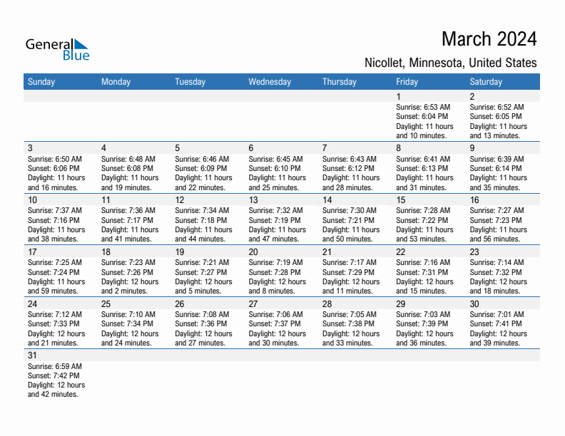 March 2024 Sunrise And Sunset Calendar For Nicollet PDF Excel Word