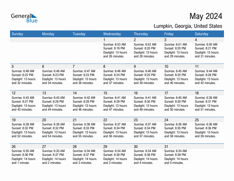 May 2024 Sunrise And Sunset Calendar For Lumpkin PDF Excel Word 