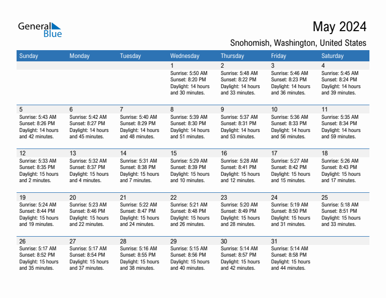 May 2024 Sunrise And Sunset Calendar For Snohomish PDF Excel Word 