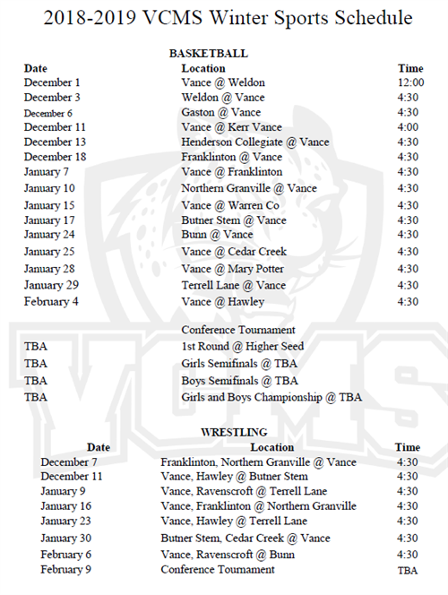 Vance County Calendar CountyCalendars